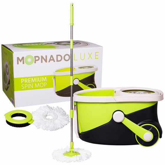 Mopnado Stainless Steel Deluxe Rolling Spin Mop with 2 Microfiber Mop Heads - Lime