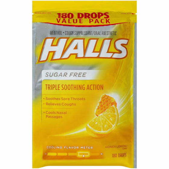 HALLS Sugar-Free Cough Drops, Honey Lemon, 180 Count