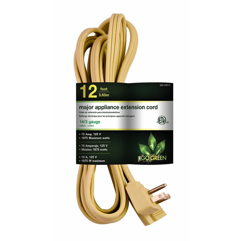 GoGreen Power GG-25612 14/3 12' SPT A/C Extension Cord - Beige