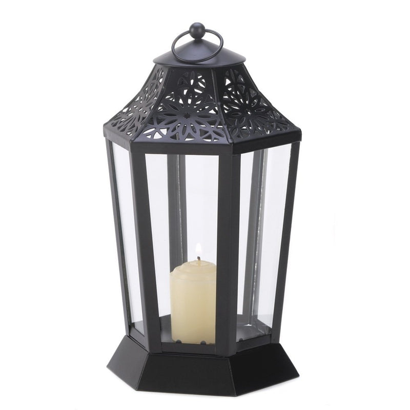 Gifts & Decor Jet Black Garden Candle Lantern Hurricane Style Lamp