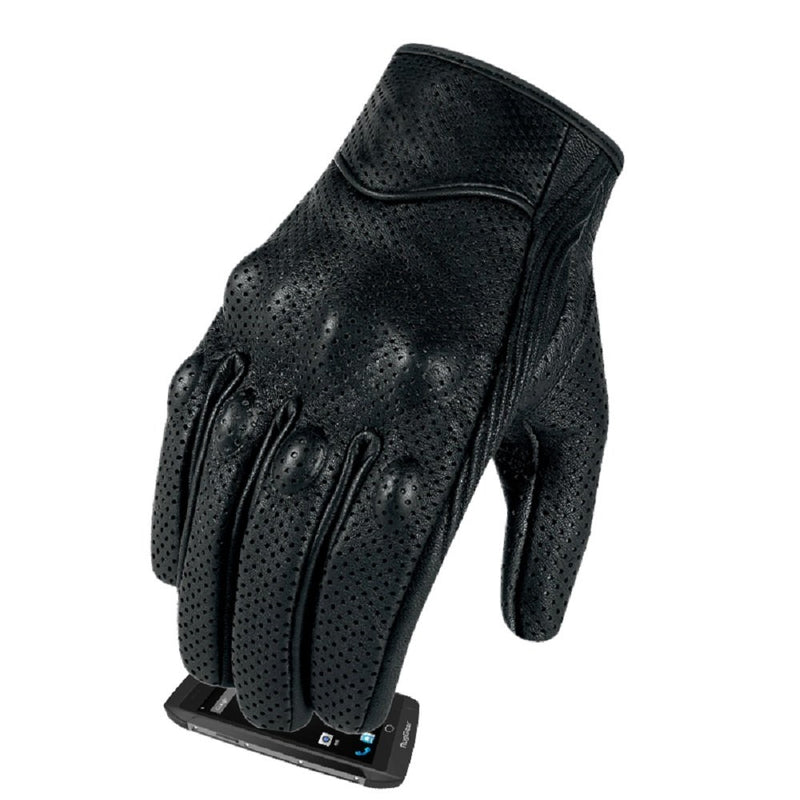 Full finger Goat Skin Leather Touch Screen Motorcycle Gloves Men/Women S,M,L,XL,XXL (Perforated, XL)