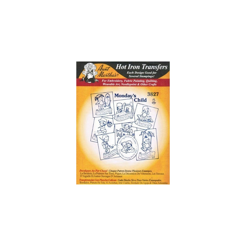Monday's Child Aunt Martha's Hot Iron Embroidery Transfer