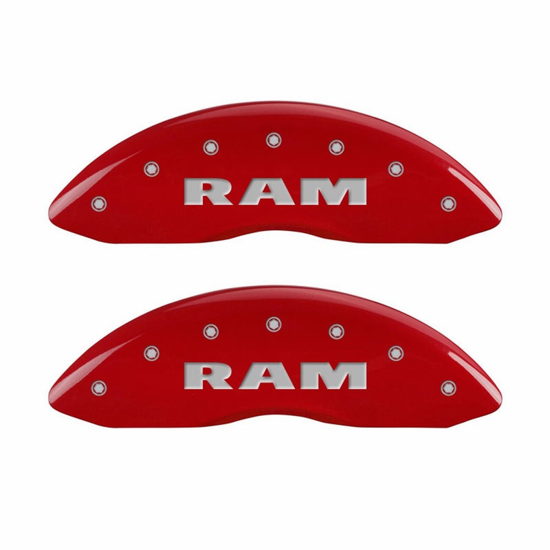 MGP Caliper Covers 12043SRAMRD 'RAM' Engraved Caliper Cover with Red Powder Coat Finish and Silver Characters, (Set of 4)