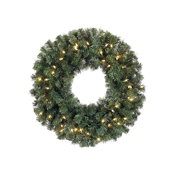 24 Inch Battery Operated Pre-lit Christmas Pine Wreath with 50 Led Clear Lights and Timer, Indoor/outdoor by all