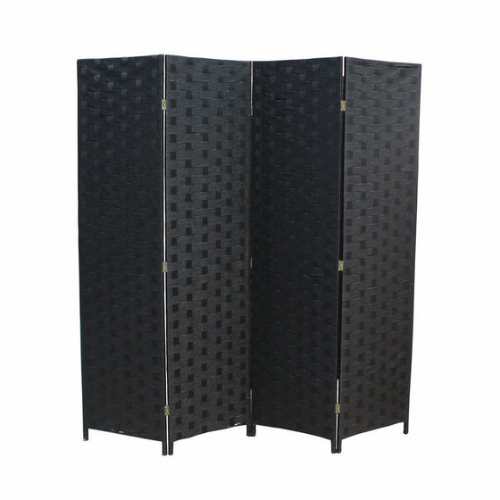 4 Panel Wood Mesh Woven Design Folding Wooden Screen Room Divider