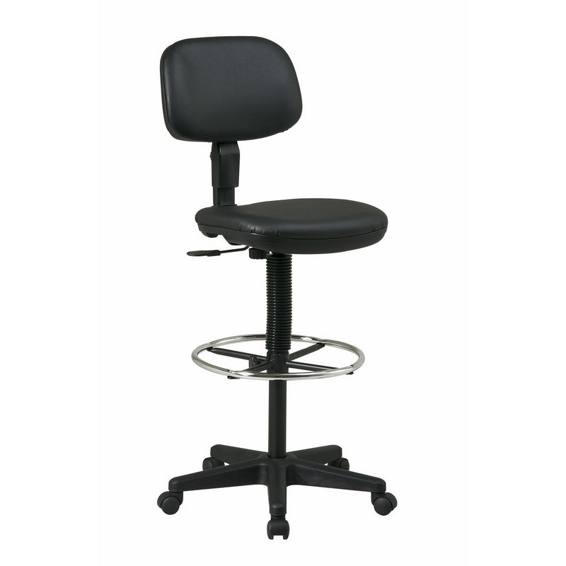 Office Star Sculptured Vinyl Seat and Back Pneumatic Drafting Chair with Adjustable Chrome Foot ring, Black