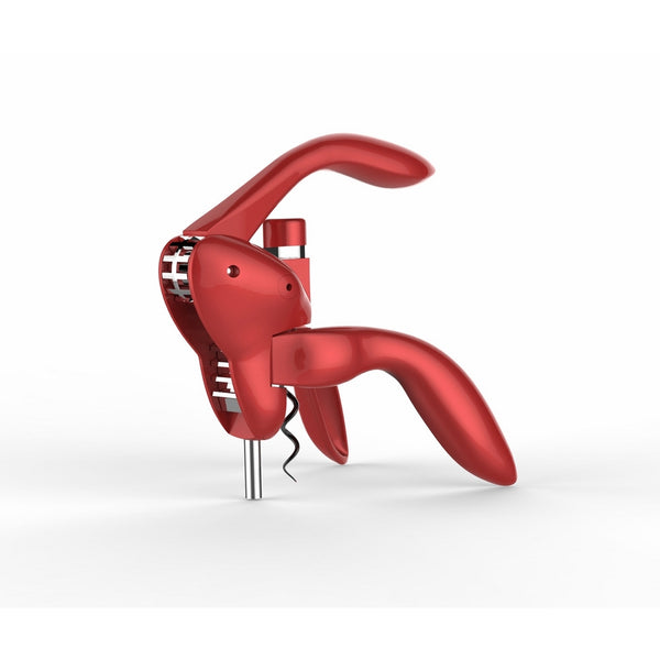 Houdini Lever Corkscrew with Foil Cutter and Extra Spiral (Metallic Red)