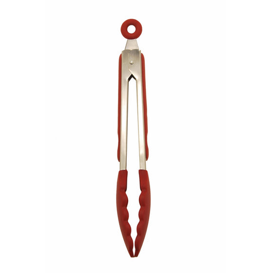 Starfrit 093290-006-0000 Silicone and Stainless Steel Tongs, 9-Inch, Red