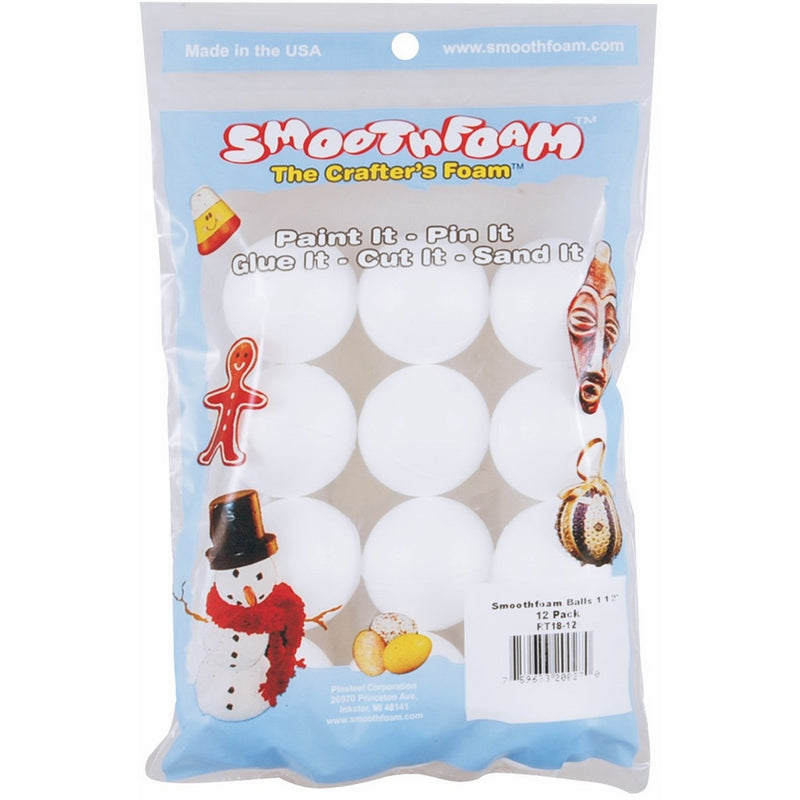 Smoothfoam 12-Pack Balls Crafts Foam for Modeling, 1.5-Inch, White
