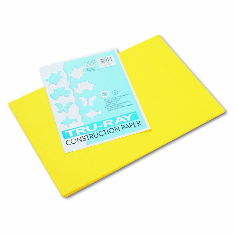 Pacon Tru-Ray Construction Paper, 12-Inches by 18-Inches, 50-Count, Yellow (103036)