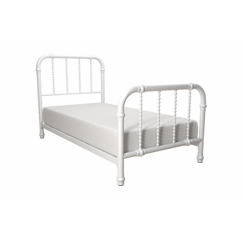 DHP Jenny Lind Metal Bed Frame in White with Elegant Scroll Headboard and Footboard, Twin size