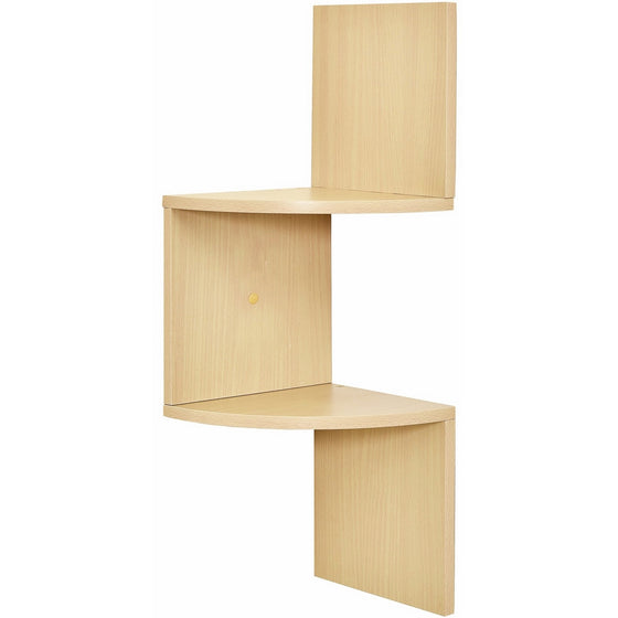 Greenco Zigzag 2 Tier Corner Floating Shelves, Natural Finish