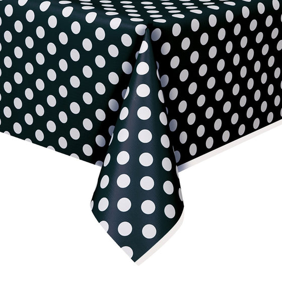 Polka Dot Plastic Tablecloth, 108" x 54", Black