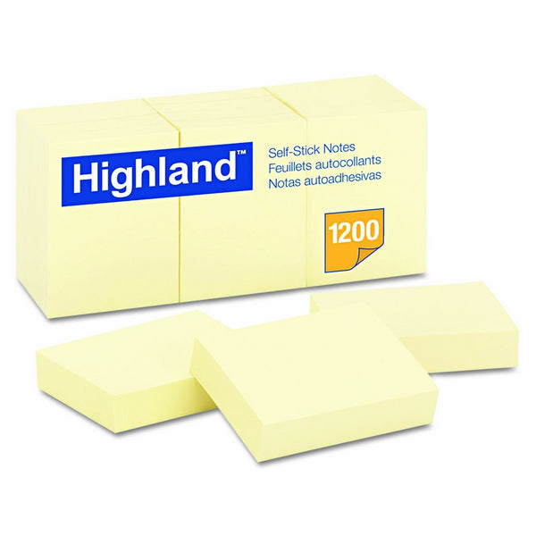 Highland 6539YW Self-Stick Notes, 1 1/2 x 2, Yellow, 100-Sheet (Pack of 12)