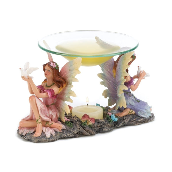 Gifts & Decor Mythical Twin Fairies Oil Warmer Tealight Candle Holder