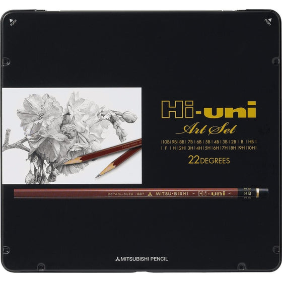 Uni Hi-Uni Wooden Pencil Art Set - 10B to 10H - Box of 22 (HUAS)