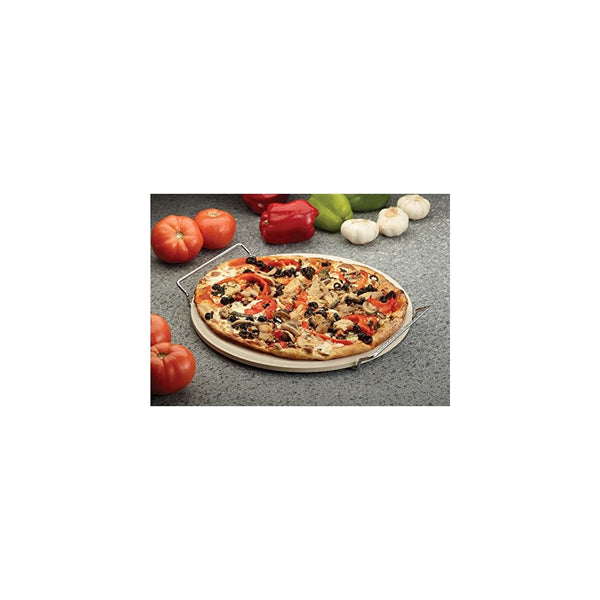 HIC's Pizza Baking Stone with Serving Rack, Natural Ceramic Stoneware, 13-Inches Diameter