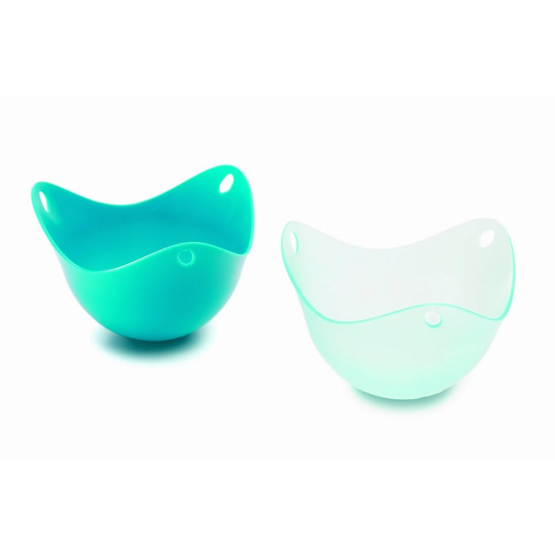 Fusionbrands PoachPod The Original Silicone, Floating Egg Poaching Cup,Translucent Turquoise/Blue, 2 pack