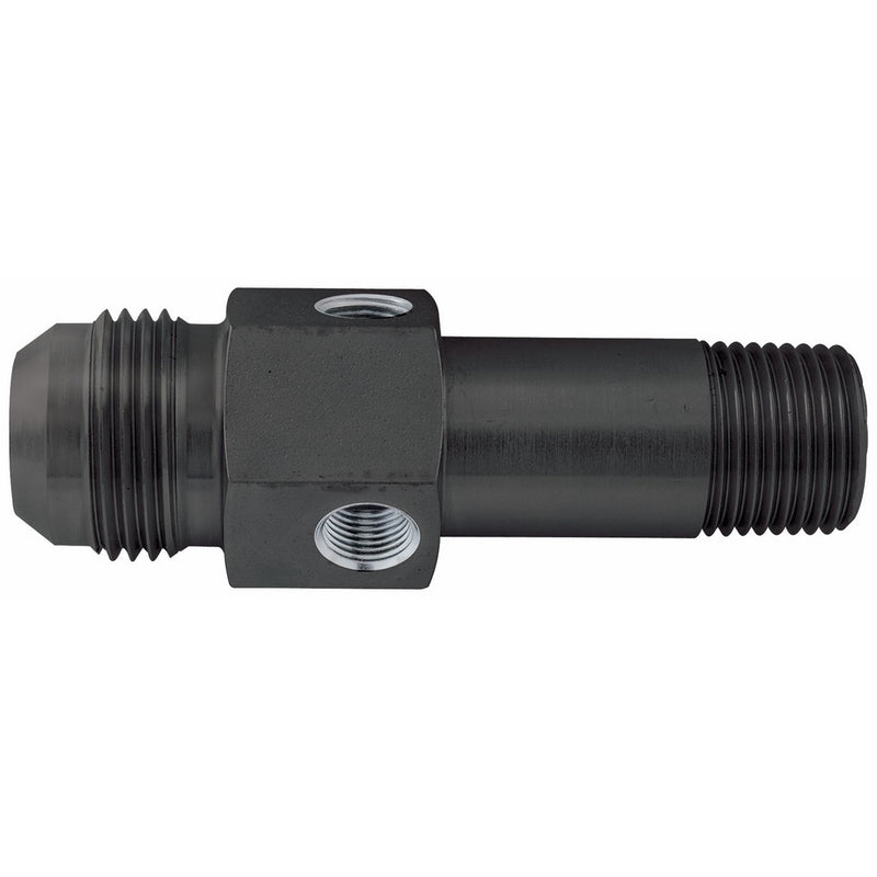 Allstar ALL90045 Black Anodized Aluminum 1/2" Length 12AN Male to 1/2 NPT Male 3- Ported Oil Inlet Fitting with 1/8 NPT Port