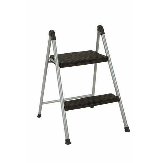 Cosco Two Step Steel, Resin Steps, Step Stool without Handle, Platinum/Black