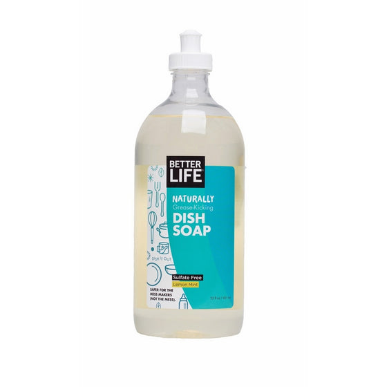 Better Life Sulfate Free Dish Soap, Tough on Grease & Gentle on Hands, Lemon Mint, 22 Ounces, 2406K