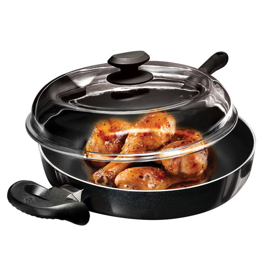 Ecolution Artistry Chicken Fryer Nonstick Pan - 11" Inch Frying Pan has a Built-in Helper Handle - High Dome Lid Included, Black