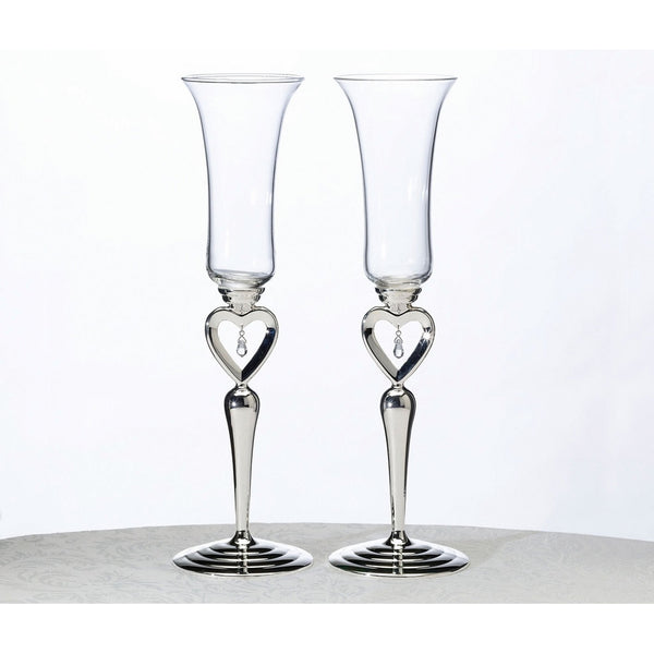 Lillian Rose Silver Jewel Heart Wedding Toasting Glasses