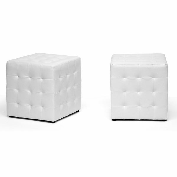 Baxton Studio Siskal Modern Cube Ottoman, White, Set of 2