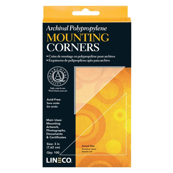 Lineco Self-Adhesive Polypropylene Mounting Corners - 3" Clear (100/Pkg.)