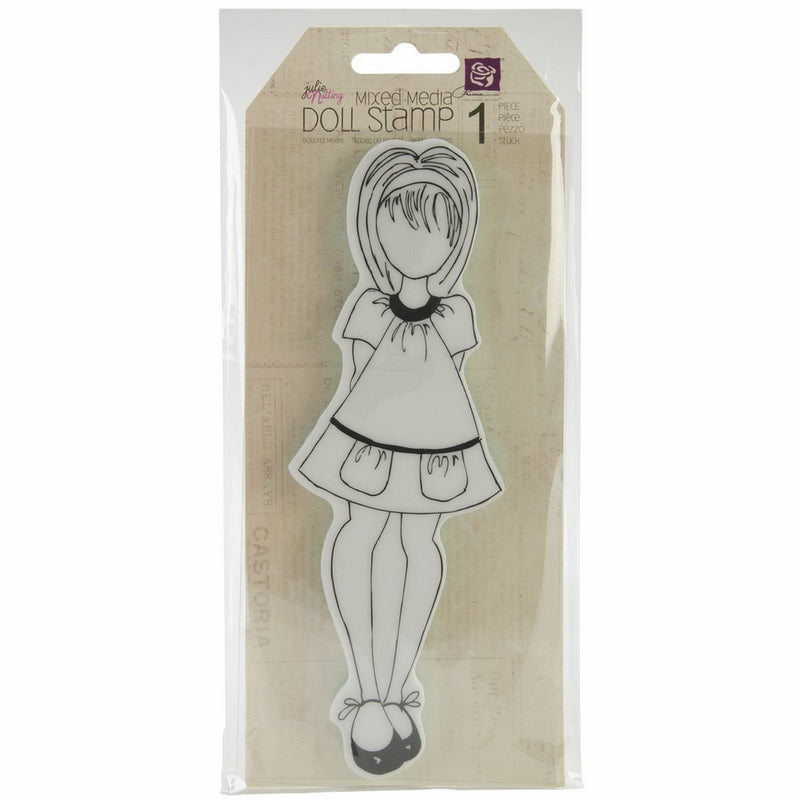 Prima Marketing DOLL9-10150Mixed Media Doll Cling Rubber Stamps, Doll with Pocket Dress