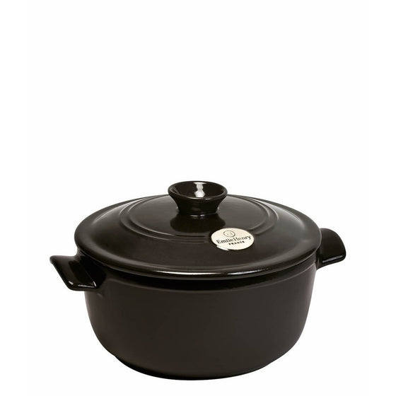 Emile Henry France Flame Round Stewpot Dutch Oven, 2.6 quart, Charcoal