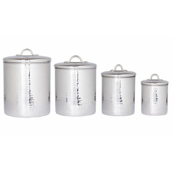 Old Dutch 4 Piece Hammered Stainless Steel Canister Set