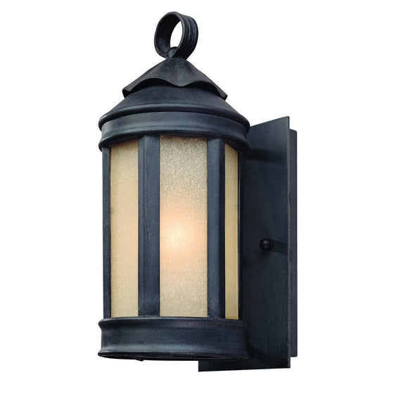 Troy Lighting Andersons Forge 11.5" H 1-Light Outdoor Wall Lantern - Antique Iron Finish with Ivory Seeded Glass