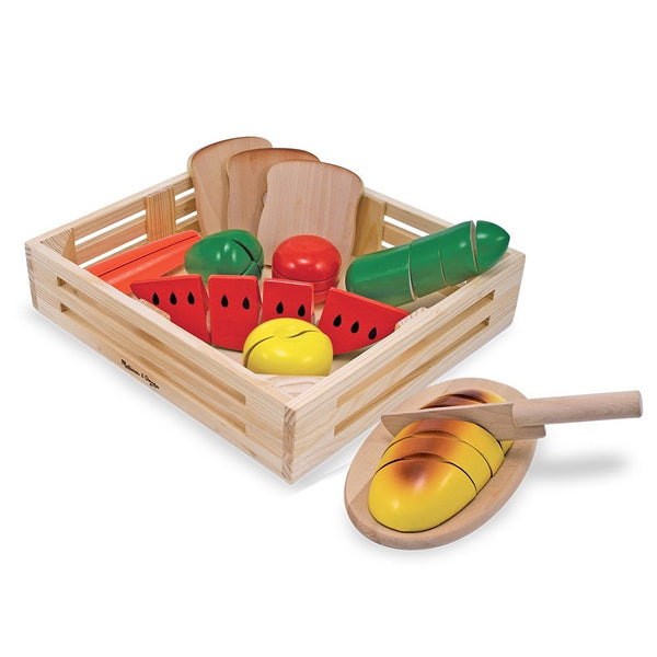 Melissa & Doug Cutting Food - Play Food Set With 25 Hand-Painted Wooden Pieces, Knife, and Cutting Board