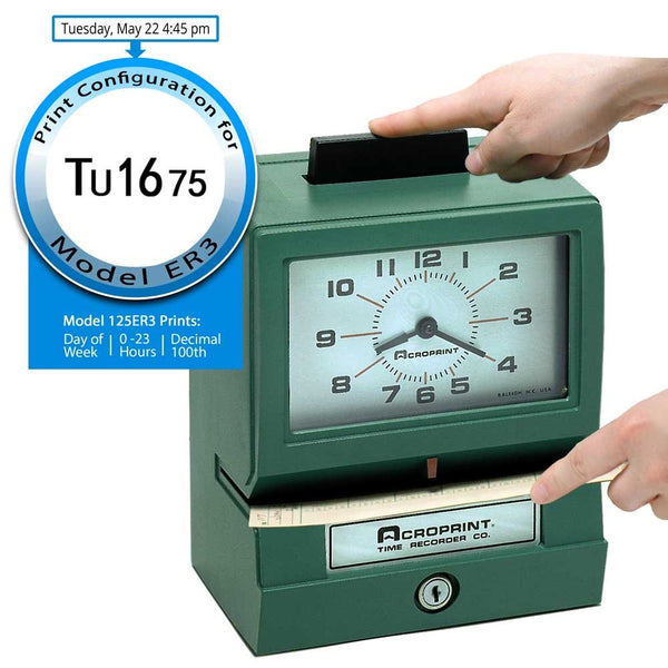 Acroprint 125ER3 Heavy Duty Manual Time Recorder for Day of the Week and Hour (0-23) and Hundredths Time Clock