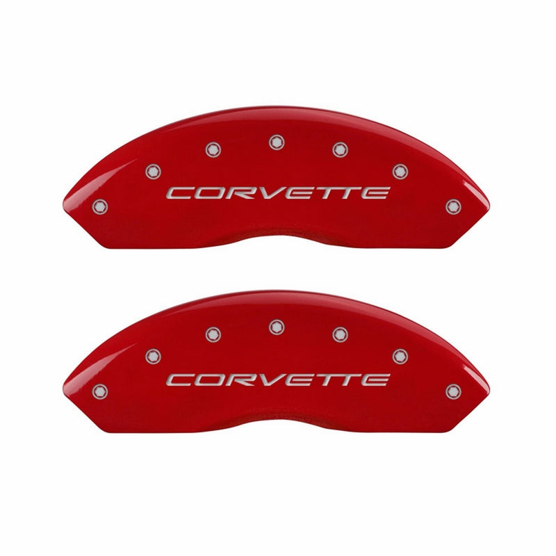 MGP Caliper Covers 13007SCV5RD Corvette C5 Logo Type Caliper Cover with Red Powder Coat Finish and Silver Characters, (Set of 4)