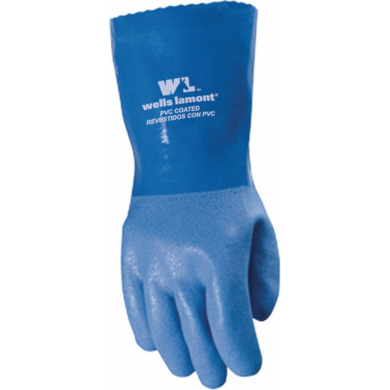 Heavy Duty PVC Coated Work Gloves, Liquid/Chemical Resistant, Cotton Lining, Large (Wells Lamont 174L)