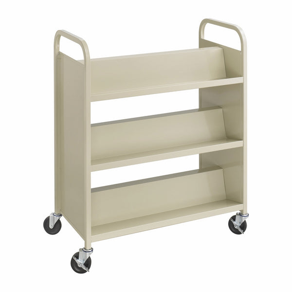 Safco Products 5357SA Steel Double-Sided Book Cart, 3 Shelves On Each Side, Sand