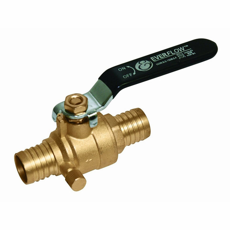 Everflow 405P034-NL Lead Free PEX Ball Valve with Drain, Forged Brass Construction with Chrome Plated Brass Body with 3/4 Inch PEX, Blow Out Proof Stem Design, Stainless Steel Ball Handle w/ Vinyl Grip
