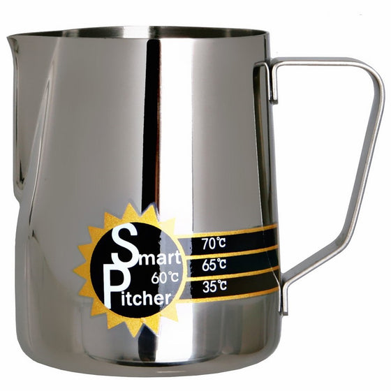 SMART PITCHER Espresso Coffee Milk Frothing Pitcher With Built-In Thermometer, Stainless Steel (12 oz)