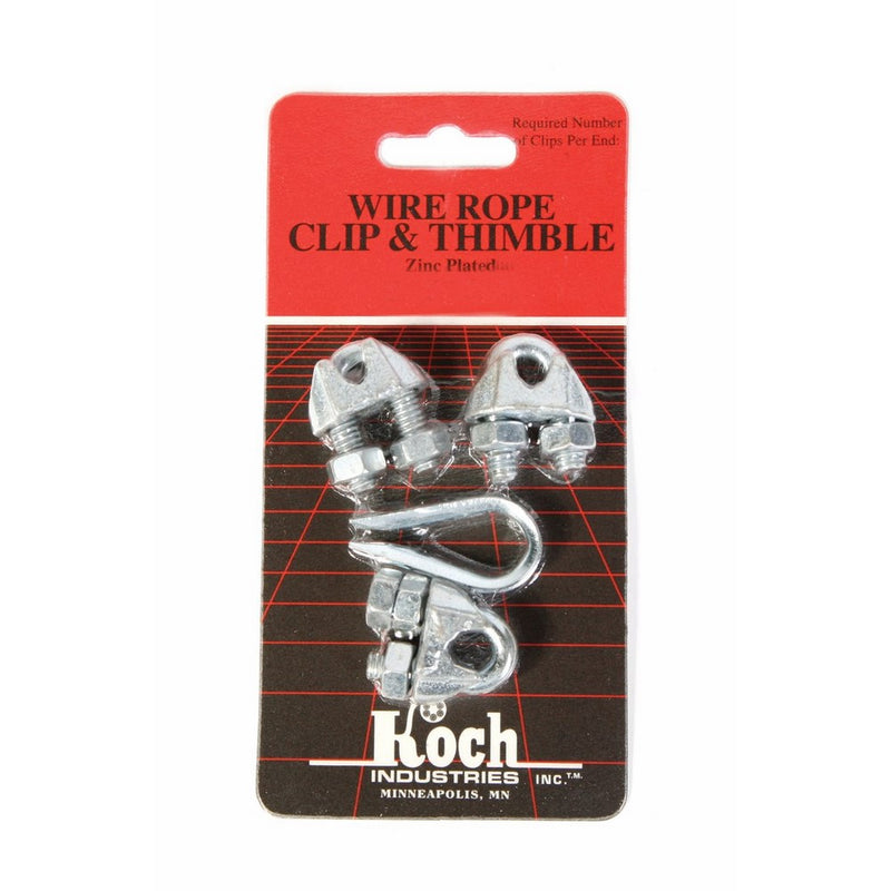Koch Industries 143161 Wire Rope Clip and Thimble Pack with 3-Clips, 3/16-Inch, Zinc