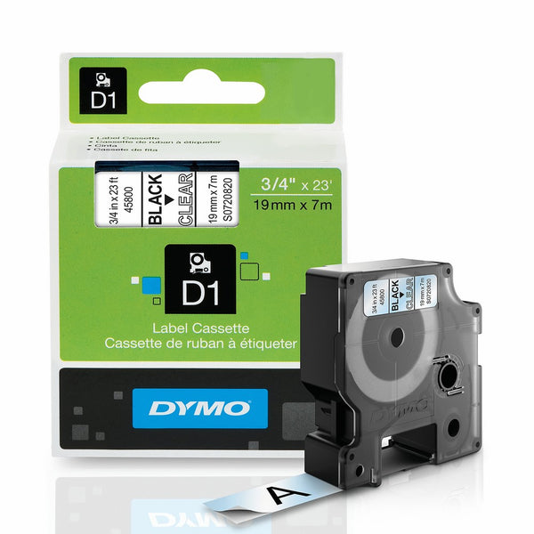 DYMO Standard D1 45800 Labeling Tape ( Black Print on Clear Tape , 3/4'' W x 23' L , 1 Cartridge)