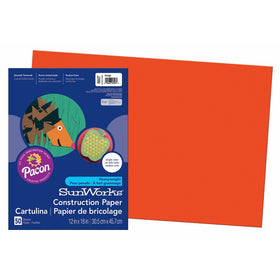 Pacon SunWorks Construction Paper, 12-Inches by 18-Inches, 50-Count, Orange (6607)