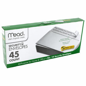 Mead #10 Envelopes, Security, Press-it Seal-it, 4-1/8" X 9-1/2", White, 45 Per Box (75026)
