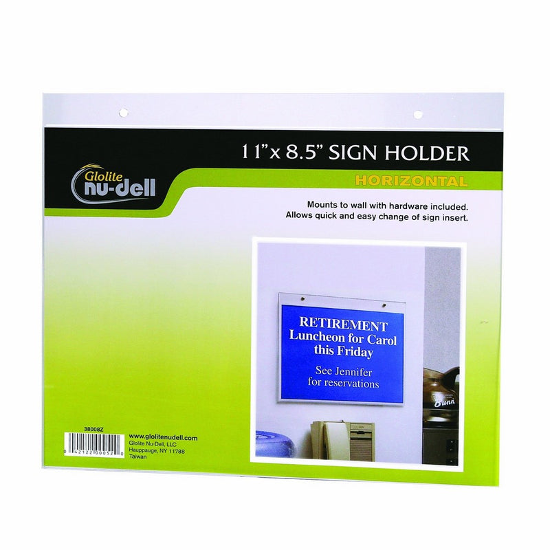 Nu-Dell 11" x 8.5" Horizontal Wall Mount Sign Holder, Clear