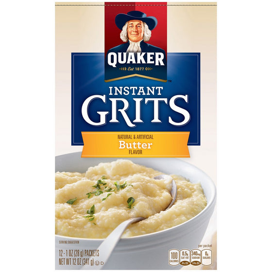 Quaker Instant Grits Real Butter, 12-Count Boxes (Pack of 12)