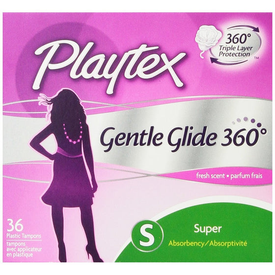 Playtex Gentle Glide Tampons with Triple Layer Protection, Super, Fresh Scent - 36 Count (Pack of 2) (packaging may vary)