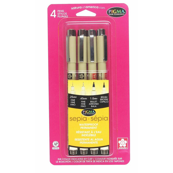 Sakura Pigma 50040 Micron Blister Card Ink Pen Set, Sepia, Pigma 4CT Set