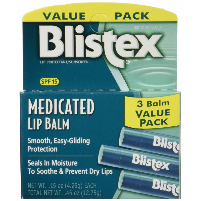 Blistex Medicated Lip Balm SPF 15, 3 Count