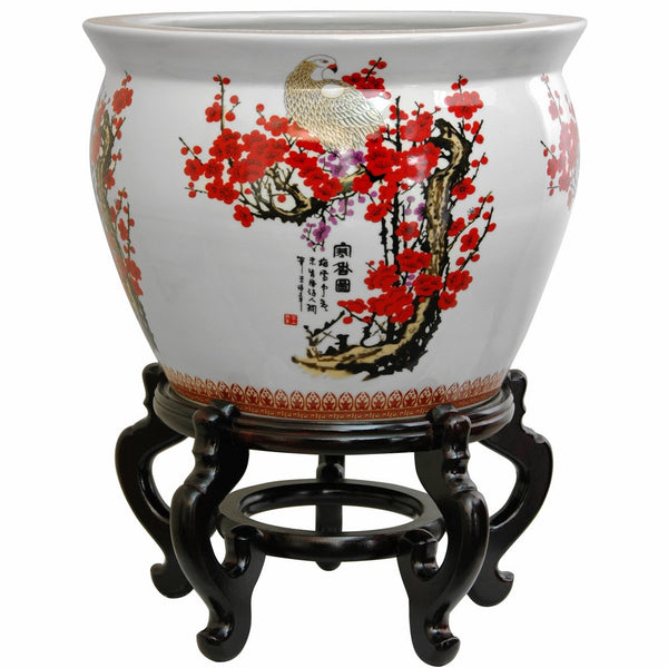 Oriental Furniture 12" Cherry Blossom Porcelain Fishbowl